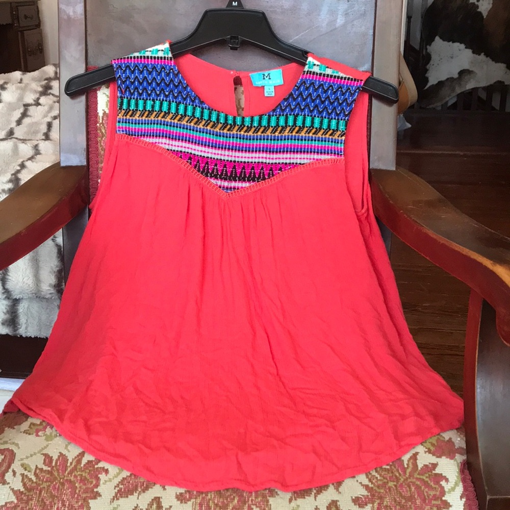 Coral and serape tank top